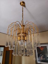 Coppia lampadari vintage oro con gocce in vetro 
