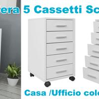 Cassettiera da Ufficio , Rotelle 5 Cassetti Bianca