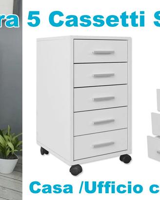 Cassettiera da Ufficio , Rotelle 5 Cassetti Bianca