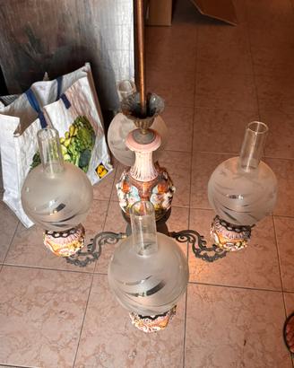 Lampadario in ceramica decorata vintage