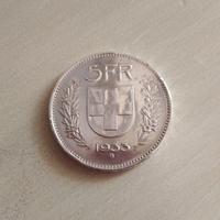 Moneta Svizzera 5 Franchi del 1933