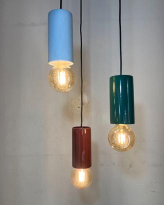 Lampadario ceramica cilindri colorati