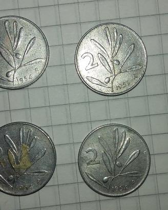 Lotto 4 monete R.I da 2 lit  serie Oliva