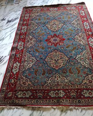 Tappeto Isfahan blu e rosso molto pregiato 210x140