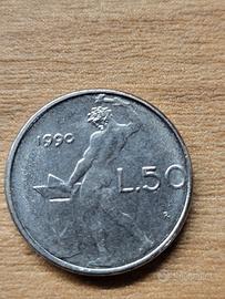 moneta 50 lire piccola 1990 senza rombo