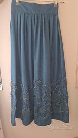 Gonna lunga blu elegante stile boho con dettagli f