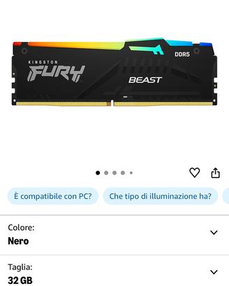 Kingston FURY Beast Nero RGB 32GB 6000MT/s DDR5