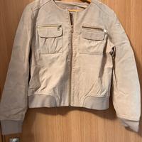 Giubbotto in pelle scamosciata color ghiaccio