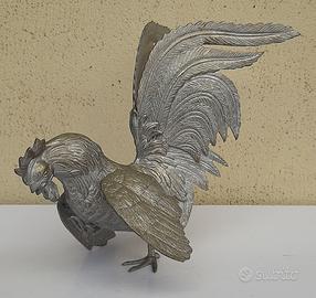 GALLO DA COMBATTIMENTO VINTAGE IN BRONZO ARGENTATO