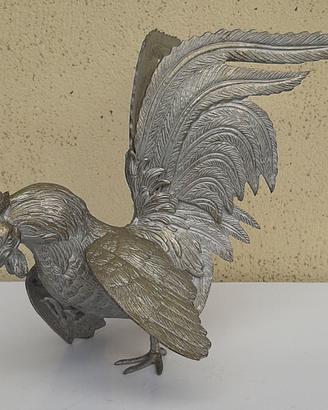 GALLO DA COMBATTIMENTO VINTAGE IN BRONZO ARGENTATO