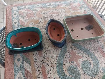 3 vasi per bonsai in ceramica