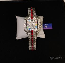 Orologio Iced Out rosso/argento