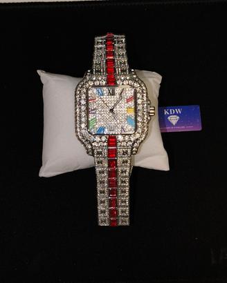 Orologio Iced Out rosso/argento