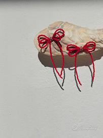 orecchini argento 925 con fiocco vetro rosso