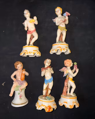 5 Statuine Vintage in Porcellana - Putti/Cherubini