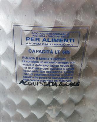 Botte acciaio inox capienza 600L