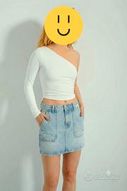 Top monospalla  bianco soft-touch super morbido 