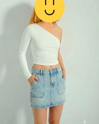 Top monospalla  bianco soft-touch super morbido 