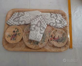 Set Vintage Taiwan 70s - Vassoio Bambù + Piattini 