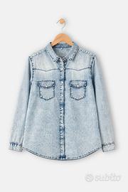 Camicia Jeans Donna Denim Blu e Bianco Taglia M Ma