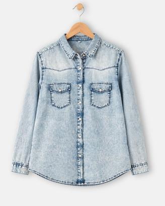 Camicia Jeans Donna Denim Blu e Bianco Taglia M Ma