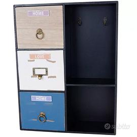 Armadietto a Parete Cassettiera + 2 Ganci Chiavi A