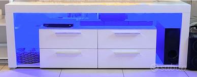 Mobile porta TV bianco lucido con LED e 4 cassetti