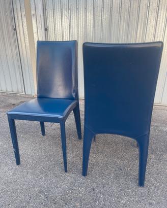 Set di 2 sedie moderne in vera pelle blu