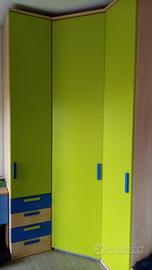 Armadio angolare verde e blu