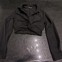 Mezza camicia nera maniche lunghe con colletto
