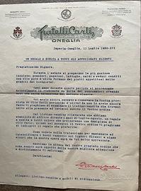 LETTERA F.LLI CARLI OLIO - ANNO 1938 PER CLIENTI 