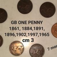GB 7 MONETE da ONE PENNY DAL 1861 AL 1965