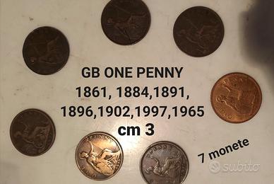GB 7 MONETE da ONE PENNY DAL 1861 AL 1965