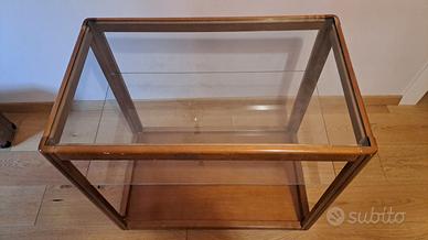 carrello portavivande in legno e vetro