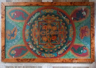 Antico Tangkha Mandala Kalachakra Tibetano 88x56cm