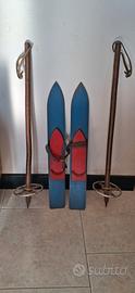 sci da bambino in legno vintage