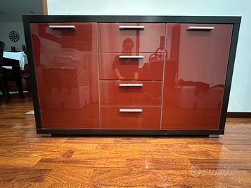 Mobile credenza moderno rosso lucido - 133x77x40cm