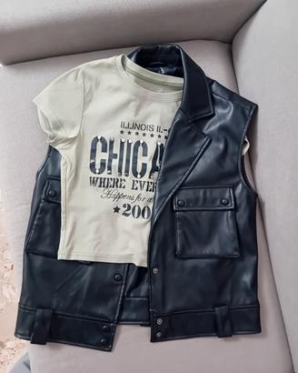 GIlet nero finta pelle NUOVO  s/m da ragazza