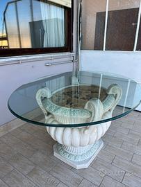 Tavolo fioriera con ripiano in vetro ovale