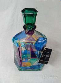 Bottiglia vintage anni '80 in vetro dipinto a mano