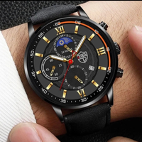 Orologio al Quarzo Uomo Nero 42mm + Bracciale Vint