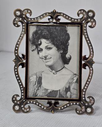 Portafoto vintage ottone e smalto stile Barocco