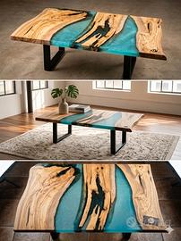 tavolino soggiorno ulivo e resina