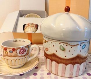 Biscottiera + 2 tazze colazione Thun NUOVI