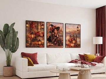 3 Poster Halloween Magia Strega Autunno Wall Art