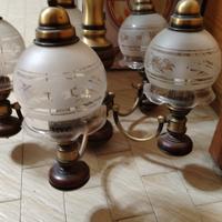 Lampadario ottone legno