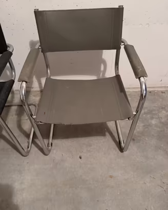 3 sedie cantilever vintage cuoio grigio e cromo