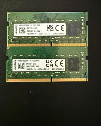 Kingston da 16GB DDR4 SO-DIMM x2 3200MHz