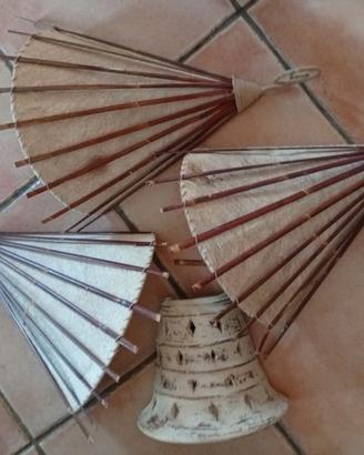 Applique da parete, 3 in bambu e 1 in ceramica