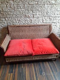 Divano vintage in corda intrecciata e legno